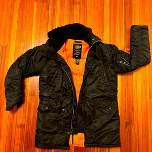 Black Parka/Flight Hooded Jacket, Size L